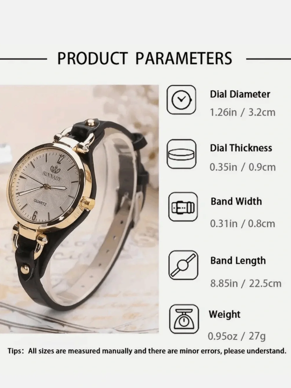Anthropologie Gold-Tone Round Watch with Black Strap